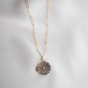 Carved Smoky Quartz Pendant | 18KT Gold