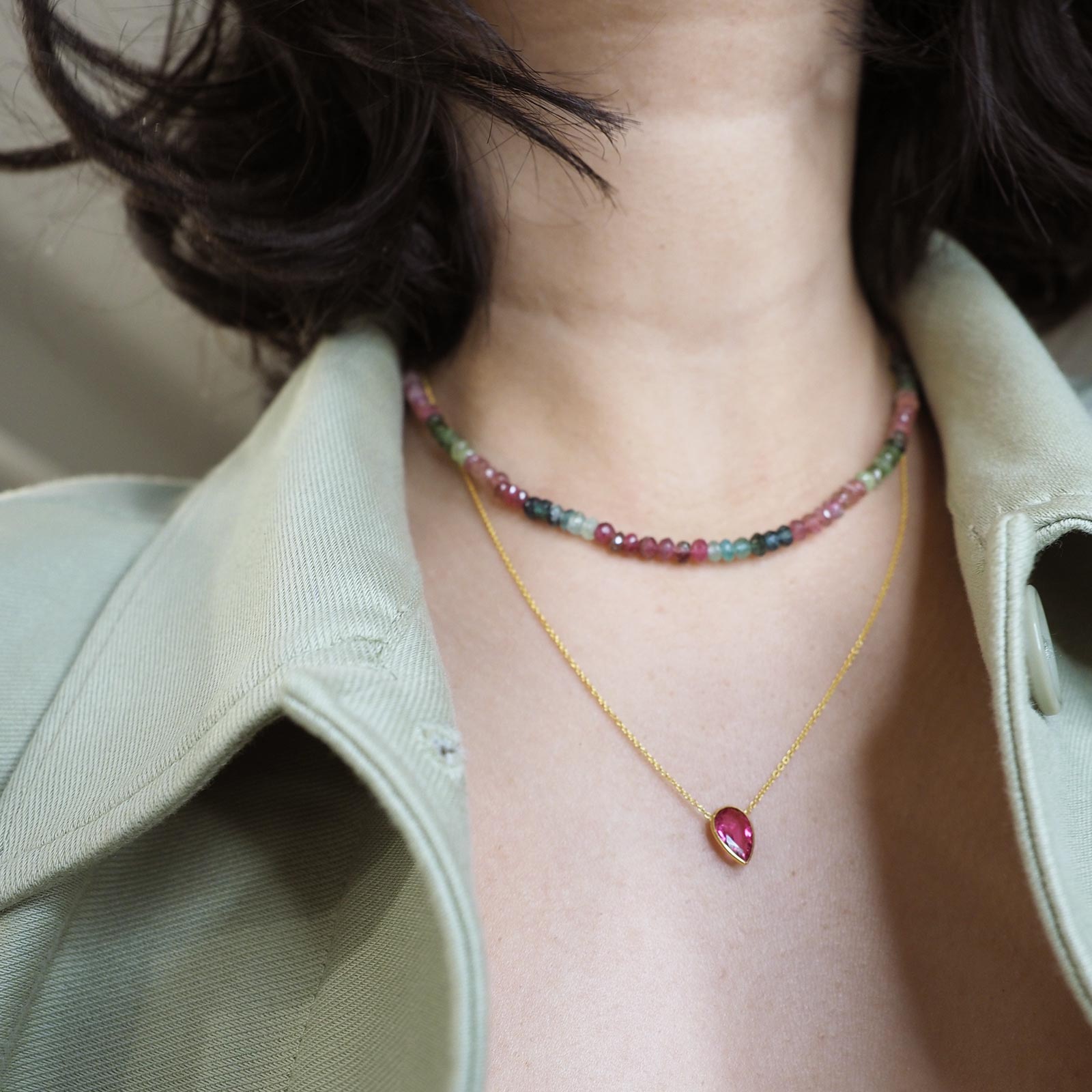 Tourmaline Beaded Necklace 18K Gold Melt Jewellery