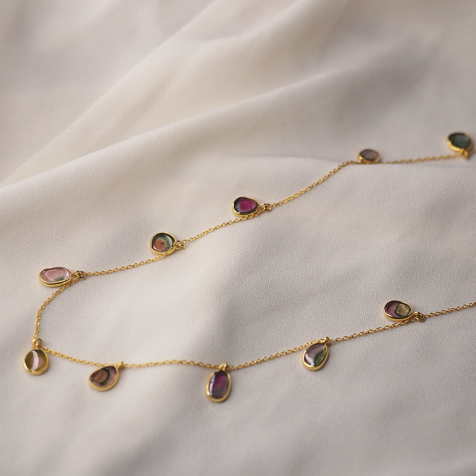 Florence Multi Coloured Gemstone Necklace Gold