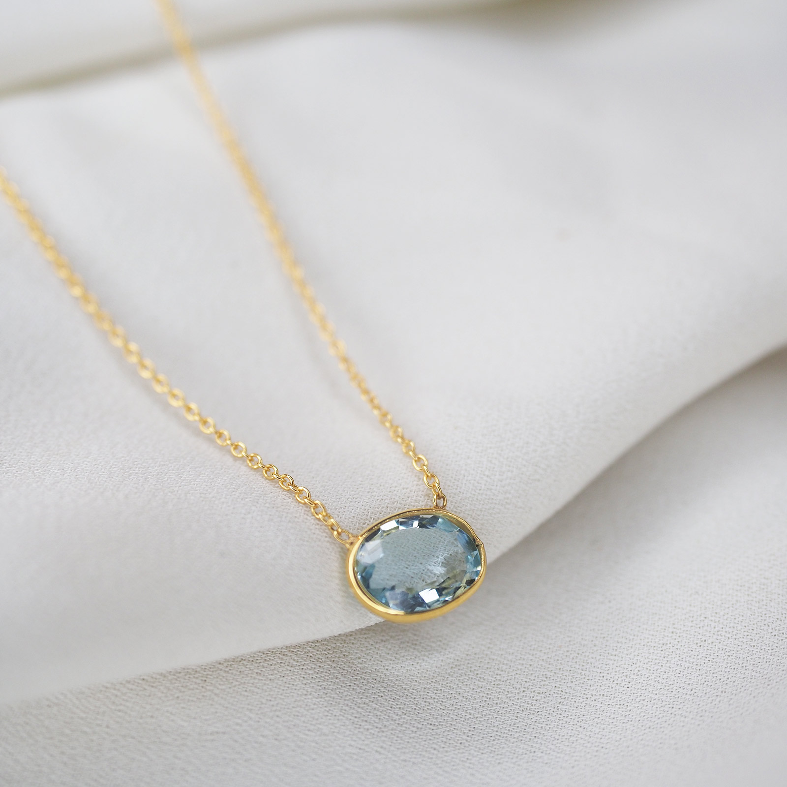 Blue Aquamarine Necklace Aquamarine Oval Necklace 18K Gold