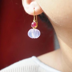 Lavender Quartz & Ruby Earrings